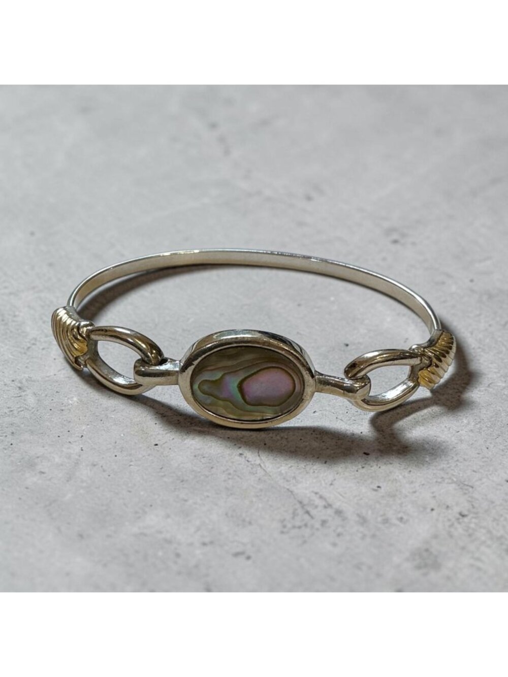 Vintage Avon Abalone Shell Hinged Bangle Bracelet Stackable Beach Vibe